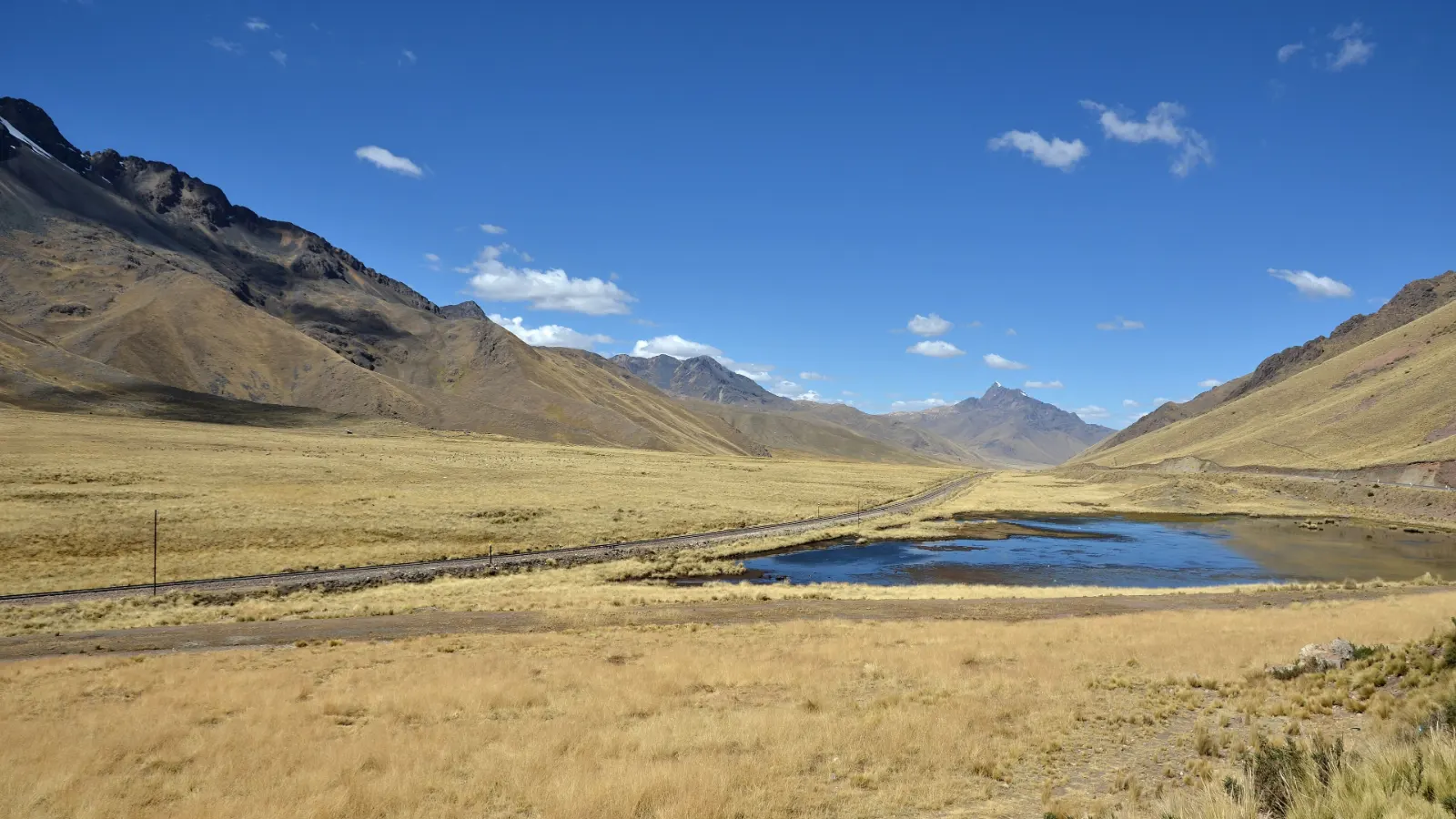 La Raya Pass in Peru, high Andean grassland and a lagoon between Cusco and Puno